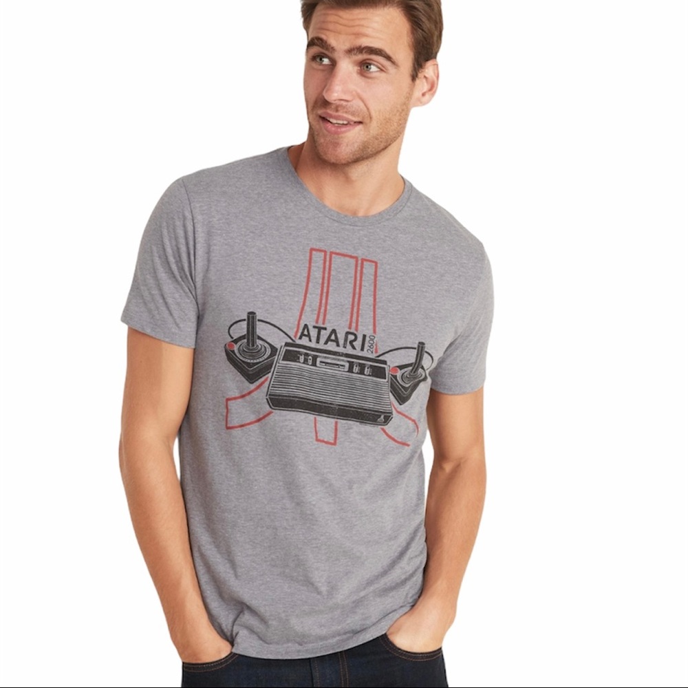 NWT Old Navy Retro Atari Video Gaming Graphic TShirt S Gray Black Red